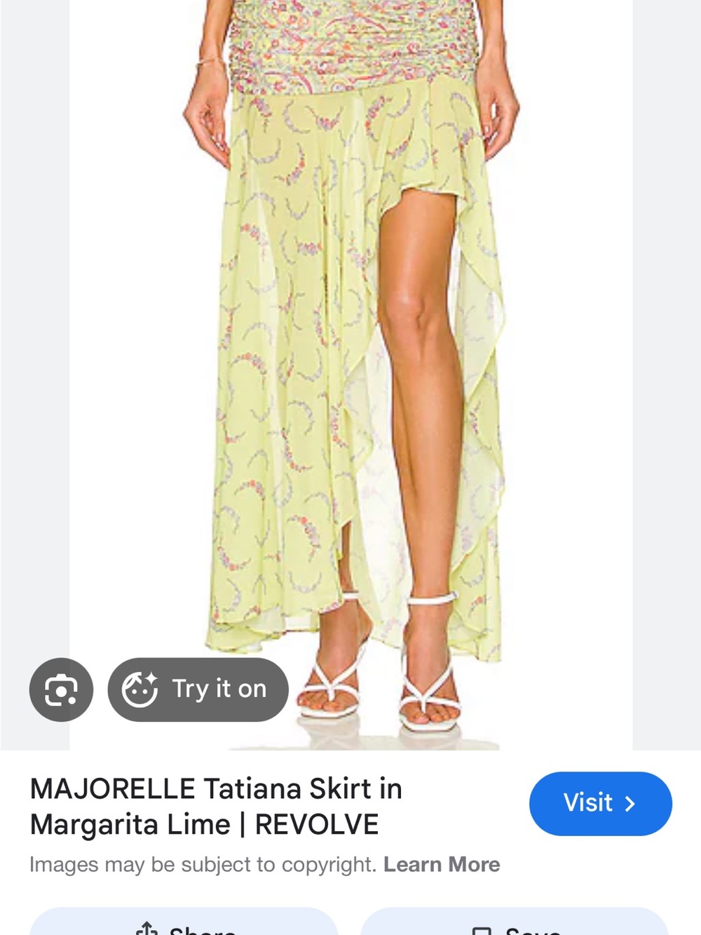 MAJORELLE High-Low Chiffon Skirt in Margarita Lime with Pink Print
